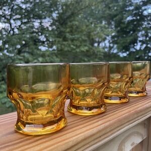 Vintage Georgian Amber Rocks Glasses Set 4 Lowball Tumblers Retro Barware